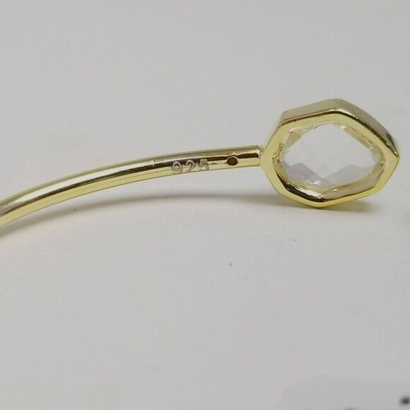 NWT Sterling Silver Gold Overlay Crystal Rhinestone Bangle Cuff Bracelet - Picture 5 of 8